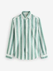 GANT Green Regular Fit Bold Stripe 100% Cotton Linen Shirt - Image 8 of 8