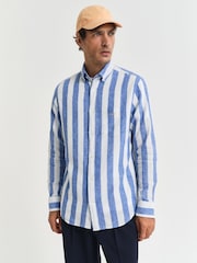 GANT Blue Regular Fit Bold Stripe 100% Cotton Linen Shirt - Image 1 of 8