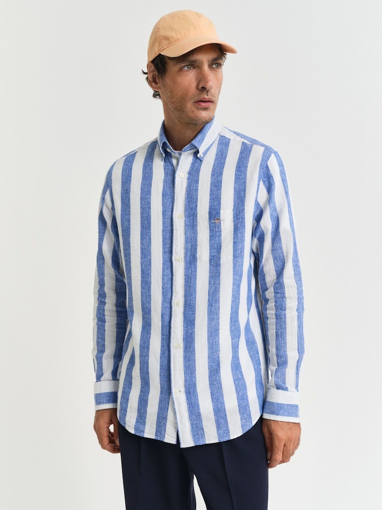 GANT Blue Regular Fit Bold Stripe 100% Cotton Linen Shirt - Image 1 of 8