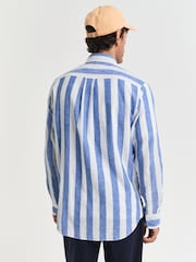 GANT Blue Regular Fit Bold Stripe 100% Cotton Linen Shirt - Image 2 of 8