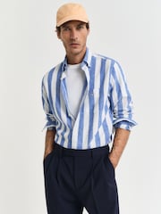 GANT Blue Regular Fit Bold Stripe 100% Cotton Linen Shirt - Image 3 of 8