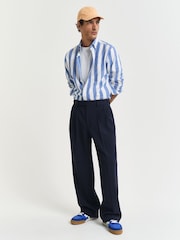 GANT Blue Regular Fit Bold Stripe 100% Cotton Linen Shirt - Image 4 of 8