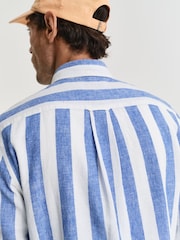 GANT Blue Regular Fit Bold Stripe 100% Cotton Linen Shirt - Image 7 of 8