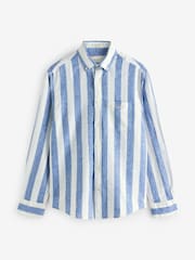 GANT Blue Regular Fit Bold Stripe 100% Cotton Linen Shirt - Image 8 of 8