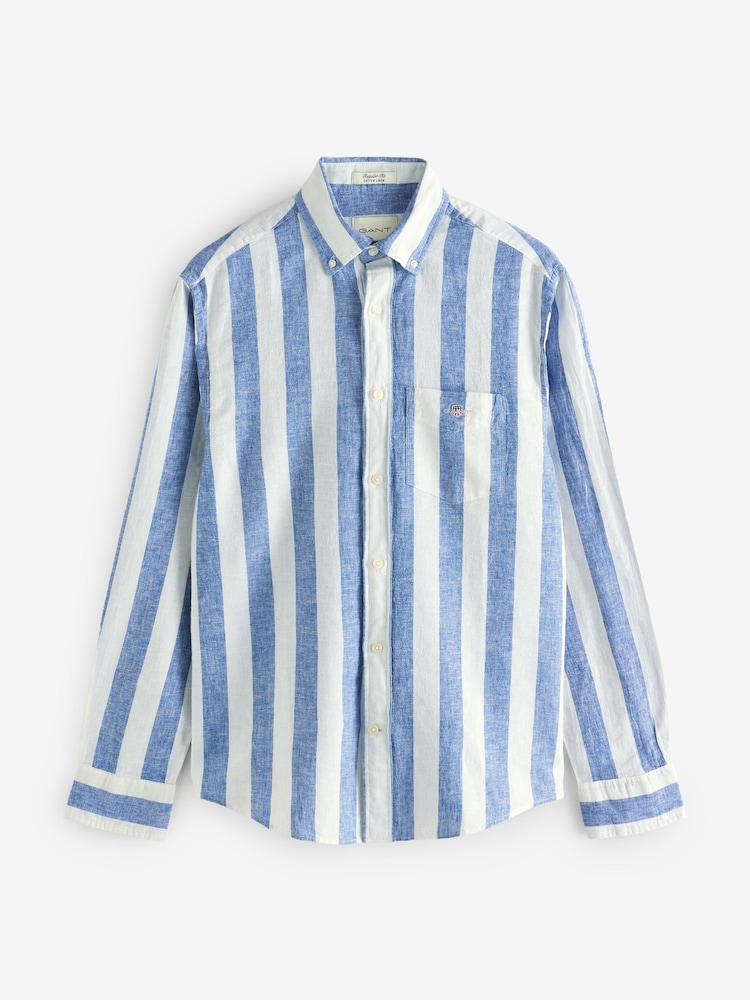 Azul - Camiseta de corte estándar en mezcla de lino y algodón 100 % con diseño de rayas gruesas de GANT - Imagen 8 de 8 Azul - Camiseta de corte estándar en mezcla de lino y algodón 100 % con diseño de rayas gruesas de GANT - Imagen 8 de 8