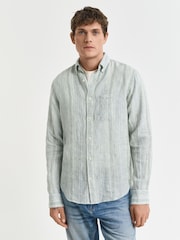 GANT Green Regular Fit Linen Stripe Shirt - Image 1 of 7