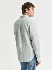 GANT Green Regular Fit Linen Stripe Shirt - Image 2 of 7