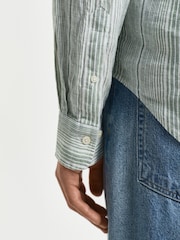 GANT Green Regular Fit Linen Stripe Shirt - Image 6 of 7