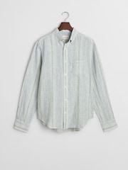 GANT Green Regular Fit Linen Stripe Shirt - Image 7 of 7
