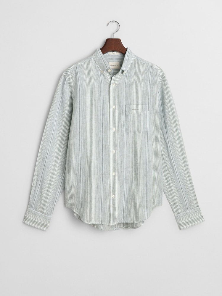 GANT Green Regular Fit Linen Stripe Shirt - Image 7 of 7