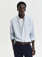 GANT Blue Regular Fit Linen Stripe Shirt - Image 1 of 7