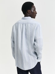 GANT Blue Regular Fit Linen Stripe Shirt - Image 2 of 7