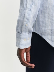 GANT Blue Regular Fit Linen Stripe Shirt - Image 5 of 7