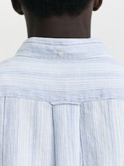GANT Blue Regular Fit Linen Stripe Shirt - Image 6 of 7
