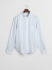 GANT Blue Regular Fit Linen Stripe Shirt - Image 7 of 7