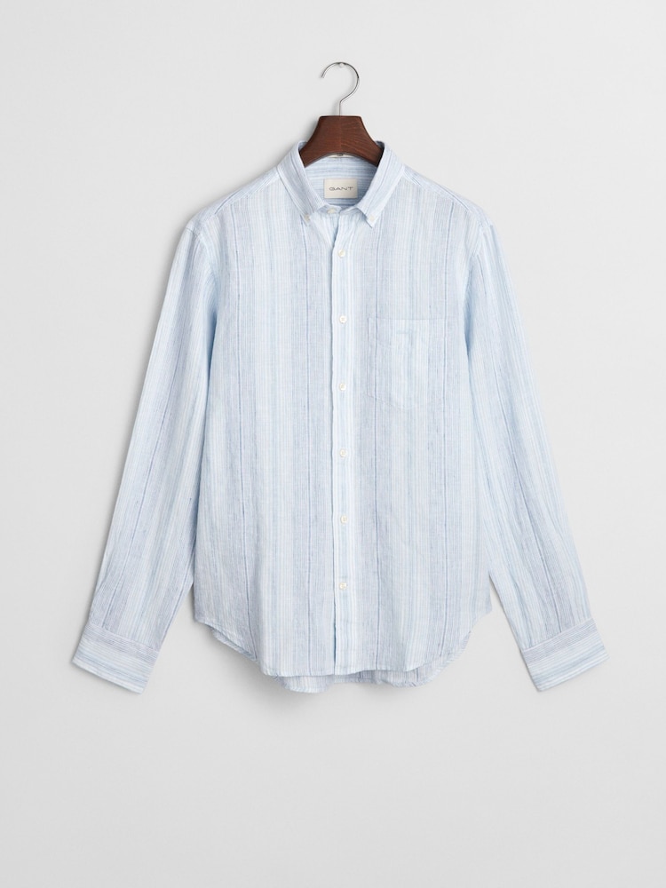GANT Blue Regular Fit Linen Stripe Shirt - Image 7 of 7
