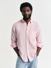 GANT Pink Regular Fit Linen Stripe Shirt - Image 1 of 7