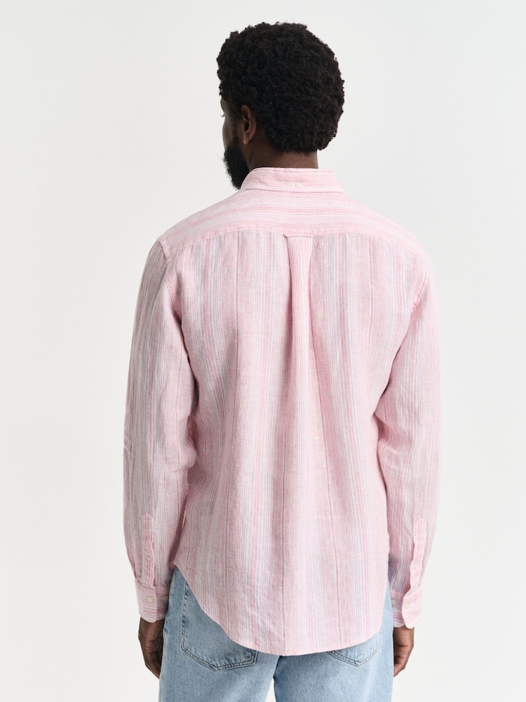 GANT Pink Regular Fit Linen Stripe Shirt - Image 2 of 7