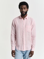 GANT Pink Regular Fit Linen Stripe Shirt - Image 3 of 7