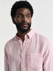 GANT Pink Regular Fit Linen Stripe Shirt - Image 4 of 7