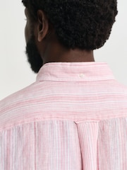 GANT Pink Regular Fit Linen Stripe Shirt - Image 5 of 7