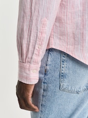 GANT Pink Regular Fit Linen Stripe Shirt - Image 6 of 7