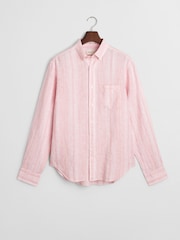 GANT Pink Regular Fit Linen Stripe Shirt - Image 7 of 7