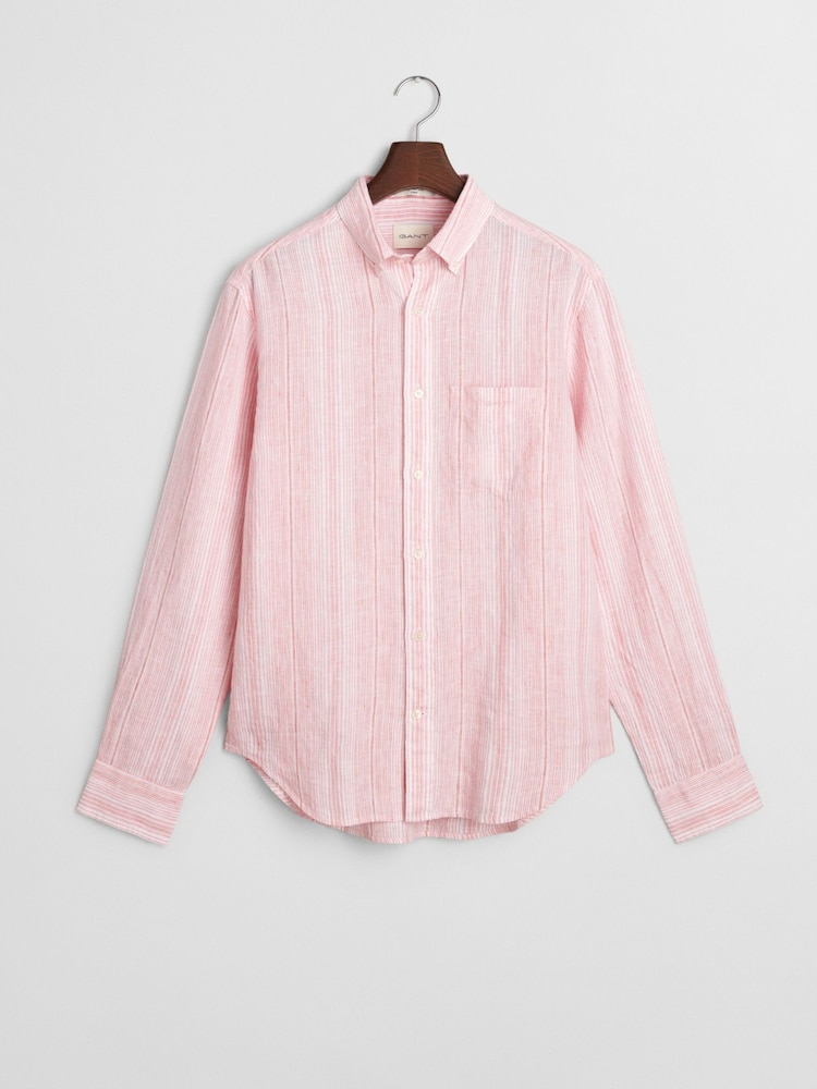 GANT Pink Regular Fit Linen Stripe Shirt - Image 7 of 7