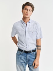 GANT Light Blue 100% Cotton Regular Fit Short Sleeve Micro Print Shirt - Image 1 of 6