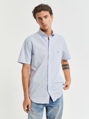 GANT Light Blue 100% Cotton Regular Fit Short Sleeve Micro Print Shirt - Image 3 of 6
