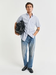 GANT Light Blue 100% Cotton Regular Fit Short Sleeve Micro Print Shirt - Image 4 of 6