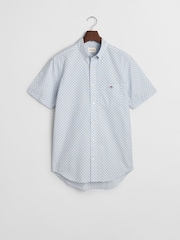 GANT Light Blue 100% Cotton Regular Fit Short Sleeve Micro Print Shirt - Image 6 of 6