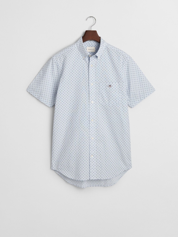 GANT Light Blue 100% Cotton Regular Fit Short Sleeve Micro Print Shirt - Image 6 of 6