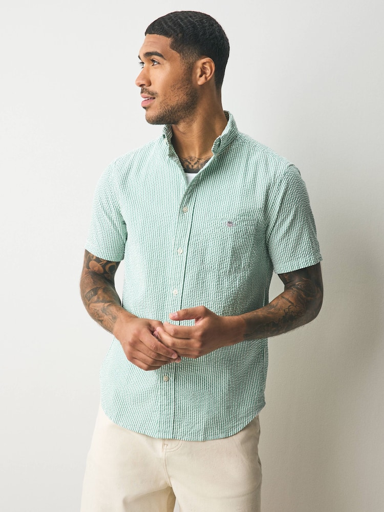 GANT Green 100% Cotton Regular Fit Short Sleeve Seersucker Stripe Shirt - Image 1 of 1