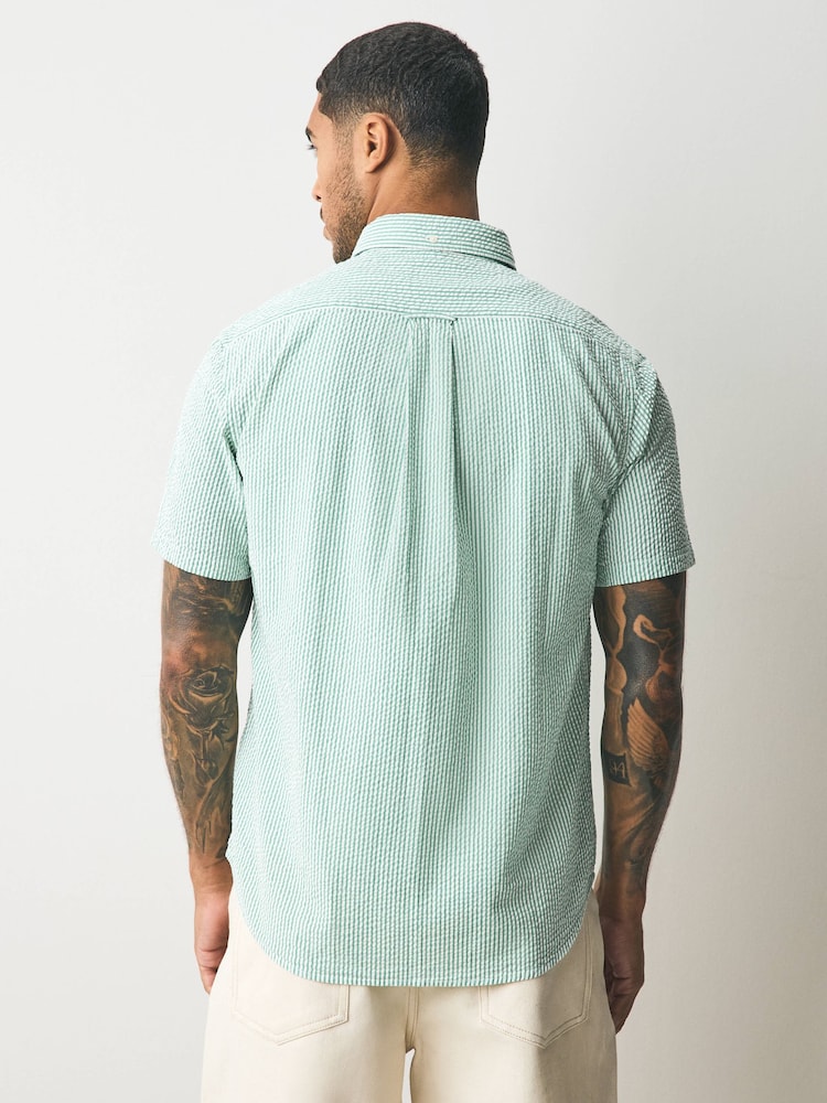 GANT Green 100% Cotton Regular Fit Short Sleeve Seersucker Stripe Shirt - Image 2 of 5