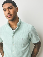 GANT Green 100% Cotton Regular Fit Short Sleeve Seersucker Stripe Shirt - Image 3 of 5