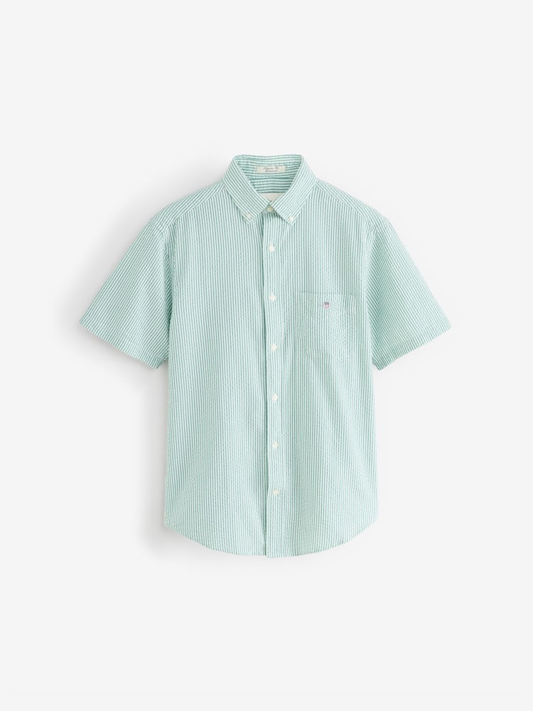 GANT Green 100% Cotton Regular Fit Short Sleeve Seersucker Stripe Shirt - Image 5 of 5