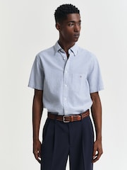 GANT Blue 100% Cotton Regular Fit Short Sleeve Seersucker Stripe Shirt - Image 1 of 5