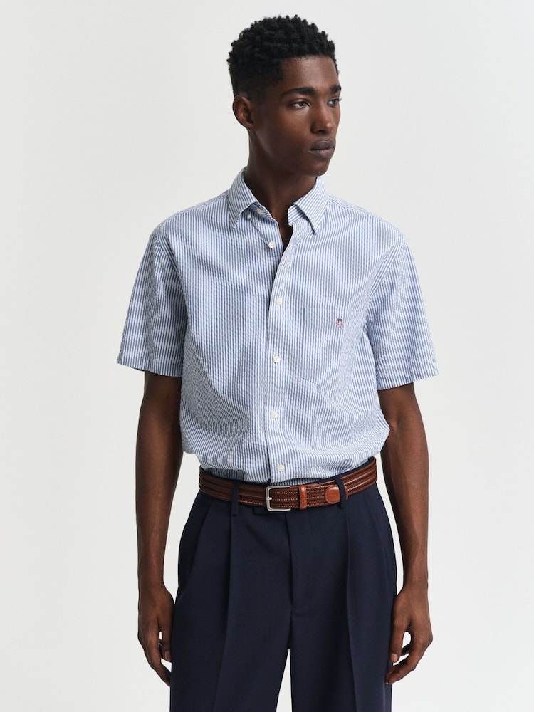 GANT Blue 100% Cotton Regular Fit Short Sleeve Seersucker Stripe Shirt - Image 1 of 5