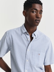 GANT Blue 100% Cotton Regular Fit Short Sleeve Seersucker Stripe Shirt - Image 4 of 5