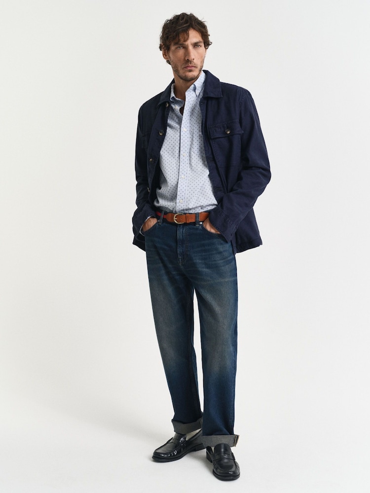 GANT Light Blue Micro Print Cotton Shirt - Image 4 of 7