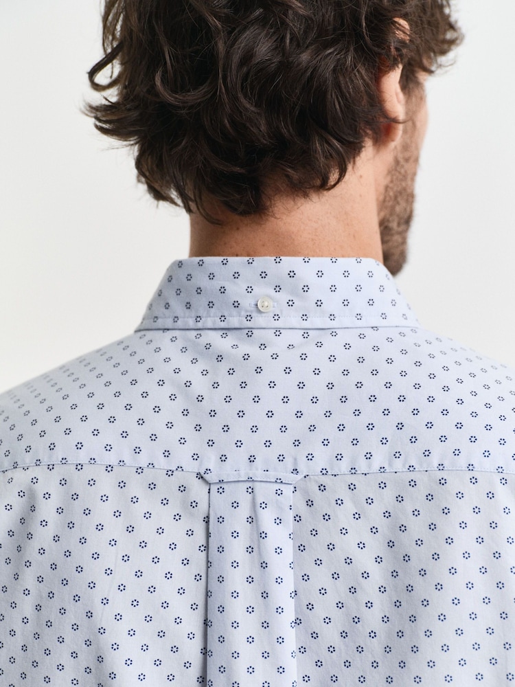 GANT Light Blue Micro Print Cotton Shirt - Image 5 of 7