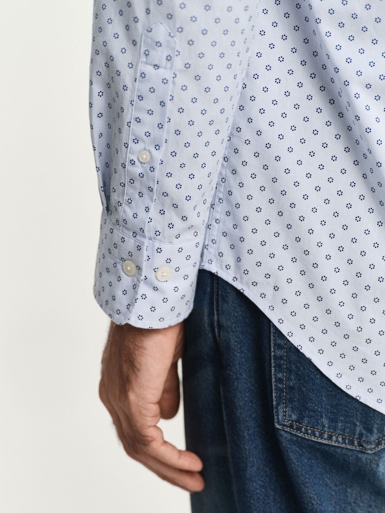 GANT Light Blue Micro Print Cotton Shirt - Image 6 of 7