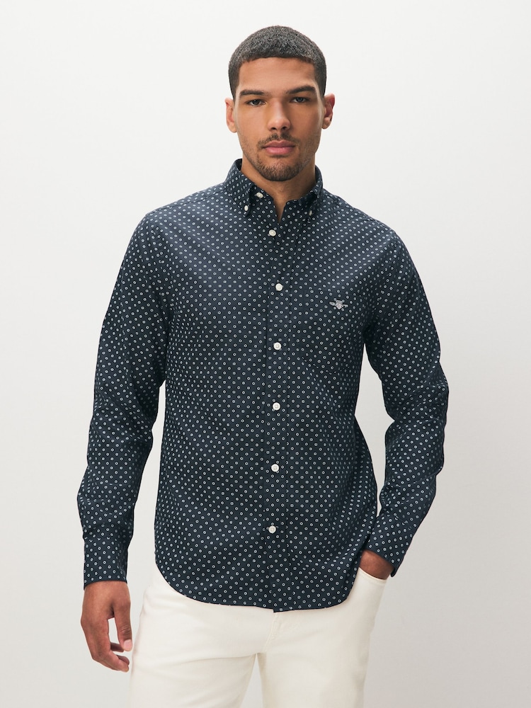 GANT Navy Micro Print Cotton Shirt - Image 1 of 3