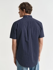 GANT Navy 100% Cotton Regular Fit Short Sleeve Micro Print Shirt - Image 2 of 6