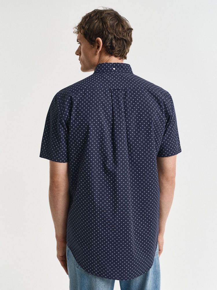 GANT Navy 100% Cotton Regular Fit Short Sleeve Micro Print Shirt - Image 2 of 6 GANT Navy 100% Cotton Regular Fit Short Sleeve Micro Print Shirt - Image 2 of 6