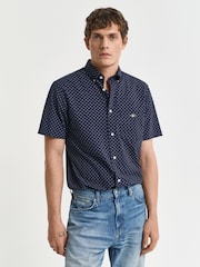 GANT Navy 100% Cotton Regular Fit Short Sleeve Micro Print Shirt - Image 3 of 6