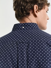 GANT Navy 100% Cotton Regular Fit Short Sleeve Micro Print Shirt - Image 5 of 6
