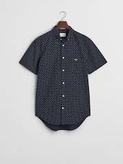 GANT Navy 100% Cotton Regular Fit Short Sleeve Micro Print Shirt - Image 6 of 6