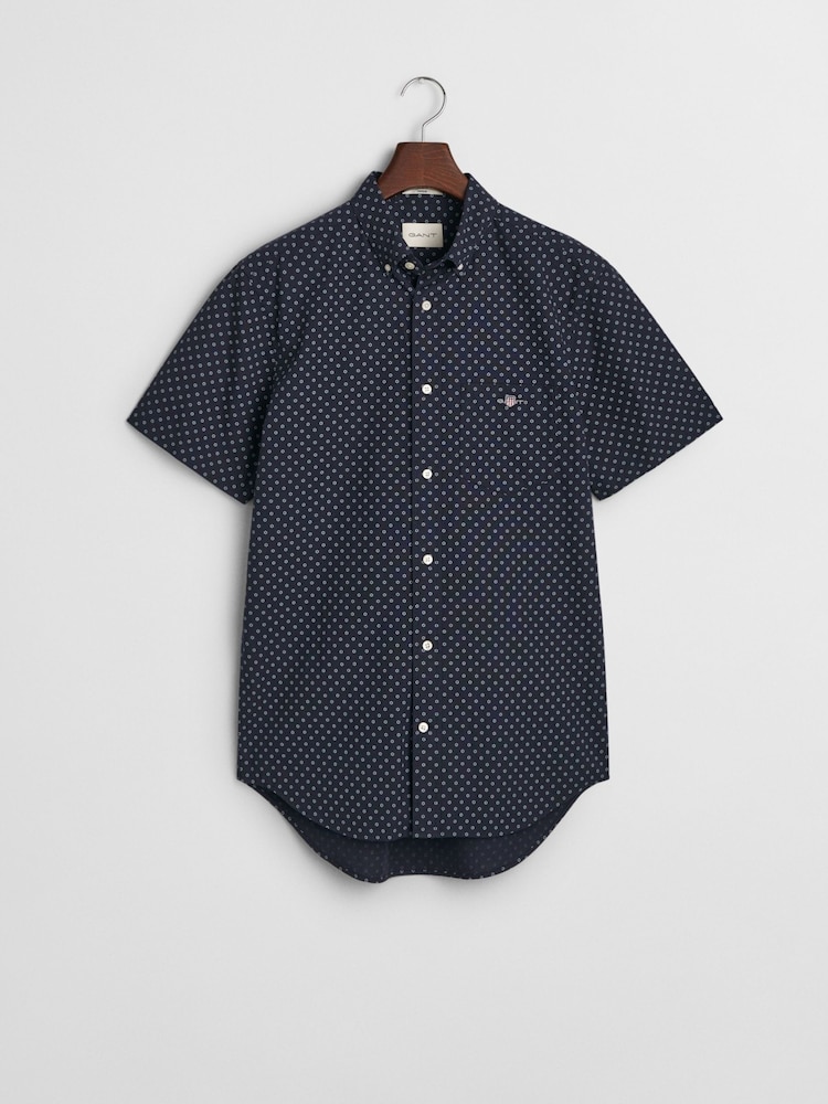 GANT Navy 100% Cotton Regular Fit Short Sleeve Micro Print Shirt - Image 6 of 6